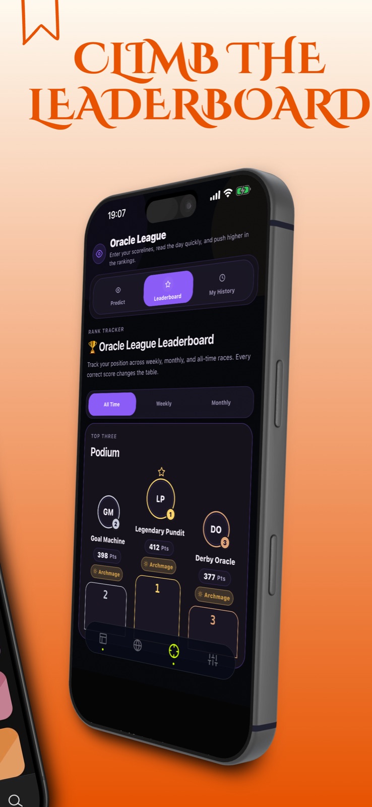 Pitch Line Oracle League sıralama ekranı